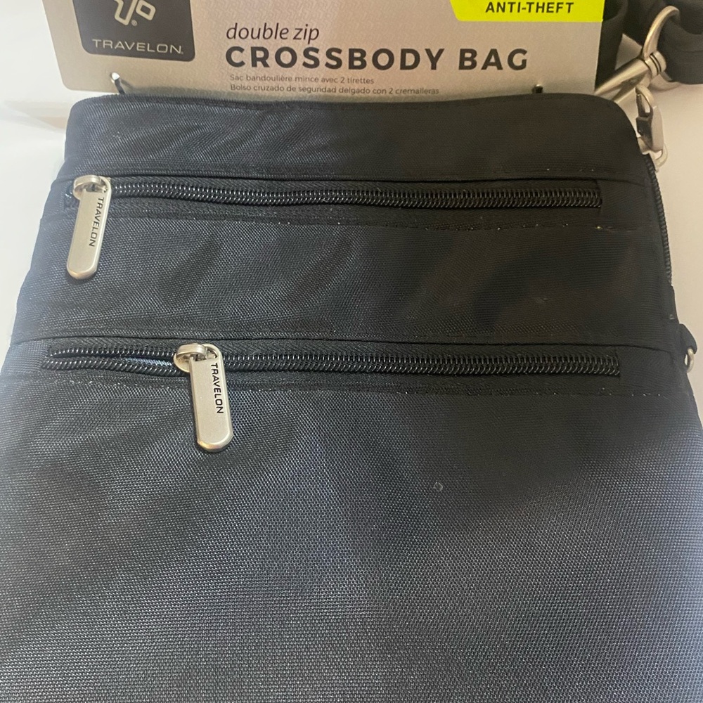 Travelon Anti-Theft Double Zip Black Crossbody Bag NWT